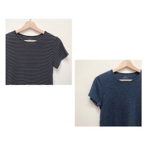 2 GAP Modern Tees in Navy Stripe and Blue